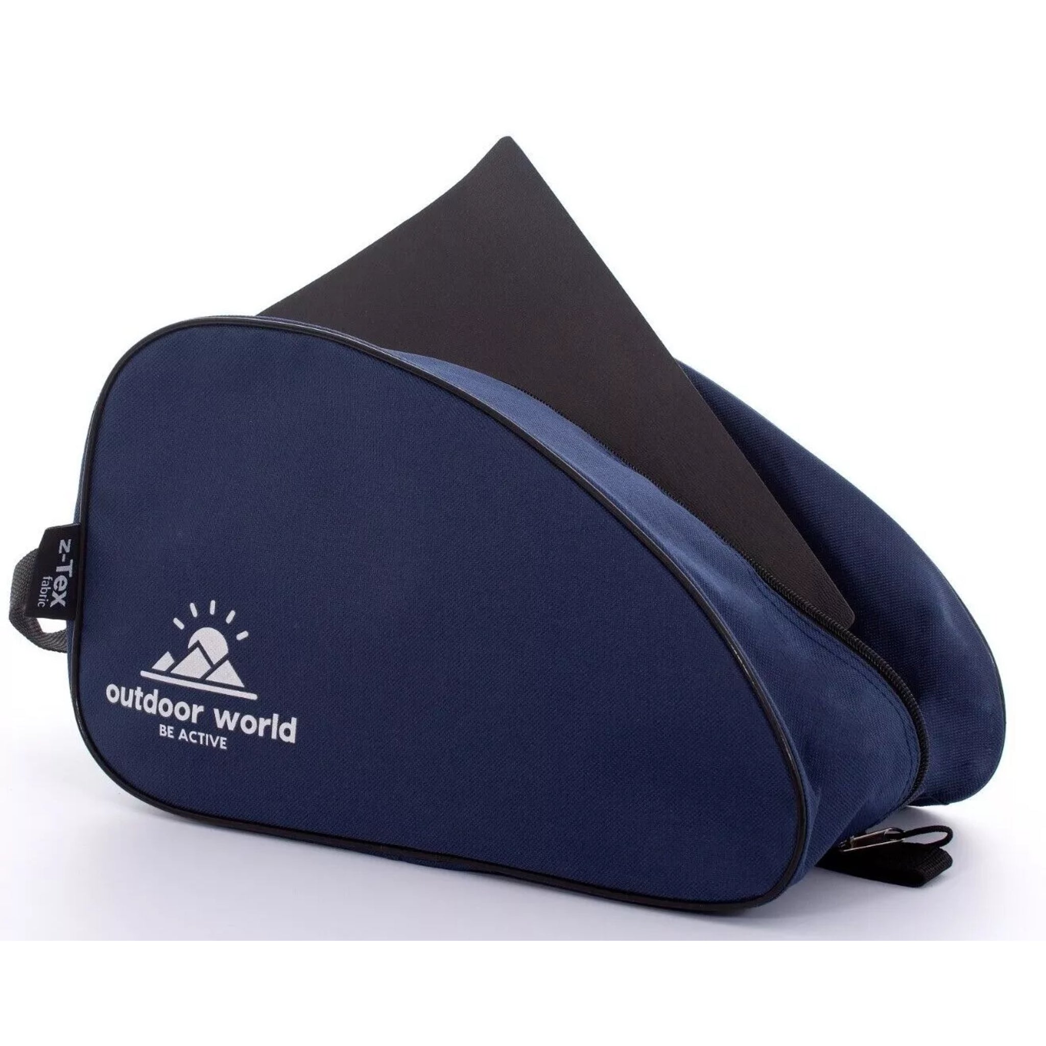 Outdoor World branded waterproof boot bag in navy with 2-way zip, strong carry handle, and durable 600D fabric ā ideal for hiking, sports, and travel